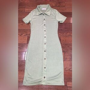 Popular‎ 21 Sage Green Button Front Midi Dress Cottagecore Minimalist Size S